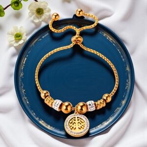 Elegant 18K Gold Plated Tree of Life Charm Rhinestones Adjustable Bracelet